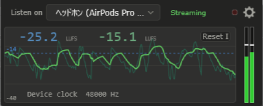 Flapdoor Monitor plugin showing device selection and audio loudness meters